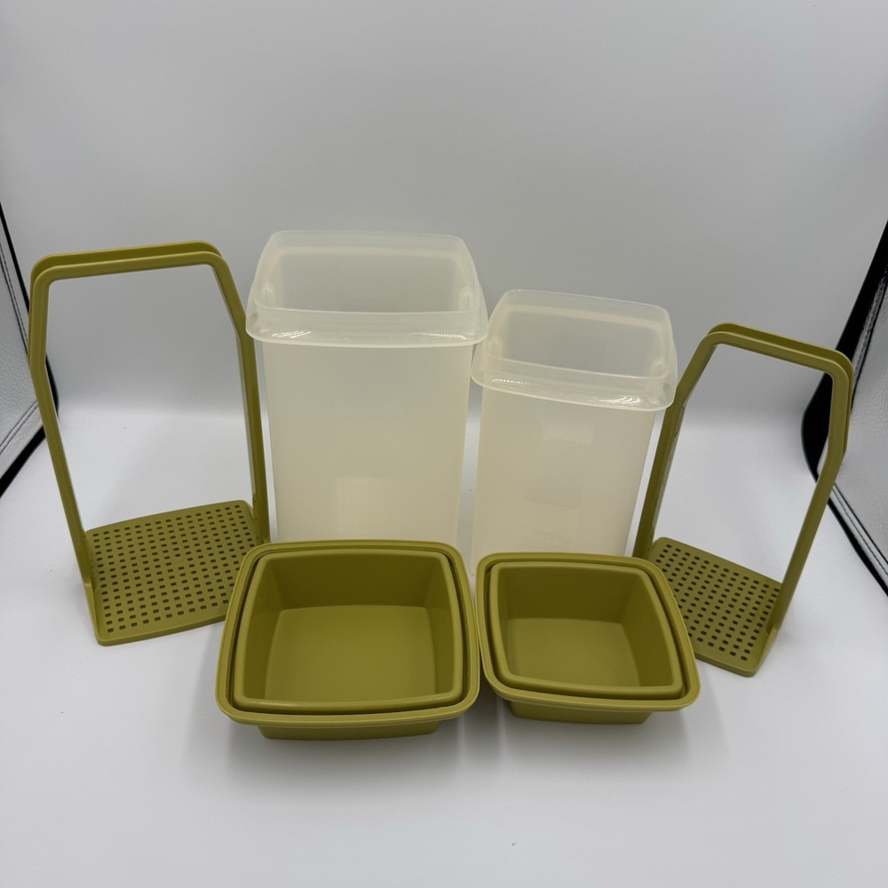 2 Vintage Tupperware Pickle Keepers Avocado Green 1330-6 & 1560-6 Pick-A-Deli - Picture 3 of 7